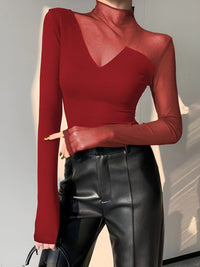 Asymmetrical Sheer Tül Panel T - Gömlek - Phentora