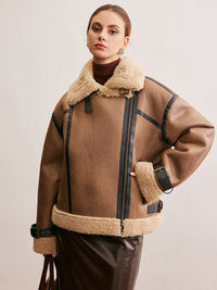 Suni Deri Fermuarlı Teddy Palto - Phentora
