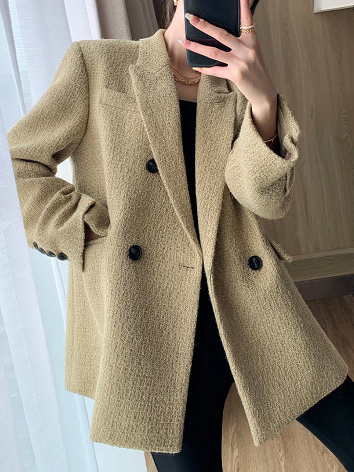 Doku Desenli Tweed Kapitone Blazer - Phentora