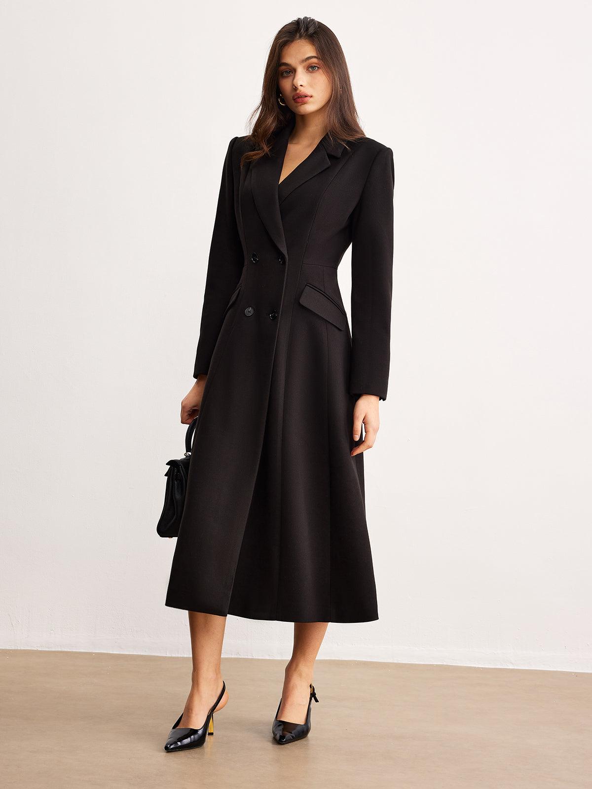 Siyah Uzun Stil Blazer Elbise - Phentora