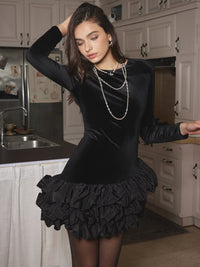 Kadife Bubble Elbise With Shoulder Pads - Phentora