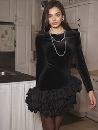 Kadife Bubble Elbise With Shoulder Pads - Phentora