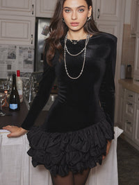 Kadife Bubble Elbise With Shoulder Pads - Phentora
