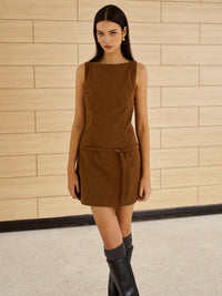 Corduroy Kemerli Tank Kısa Elbise - Phentora