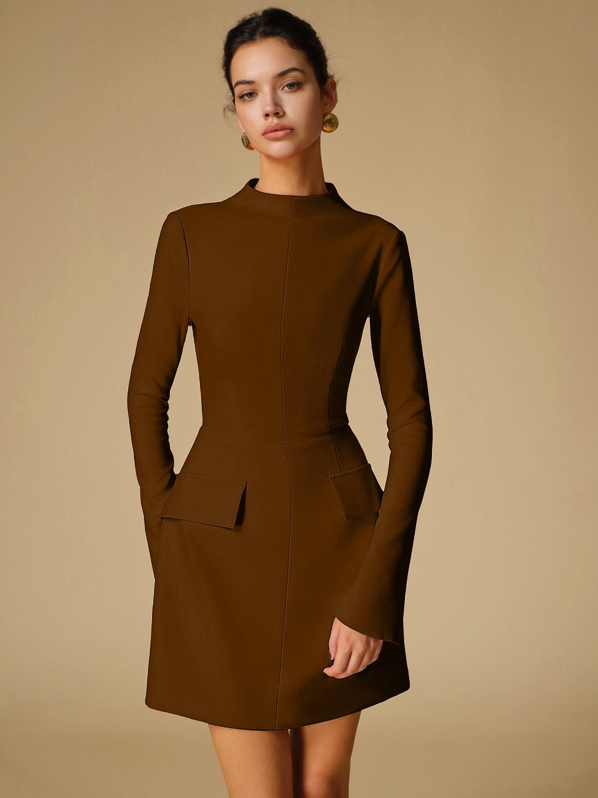 Minimalist Düz Mock Neck Elbise - Phentora