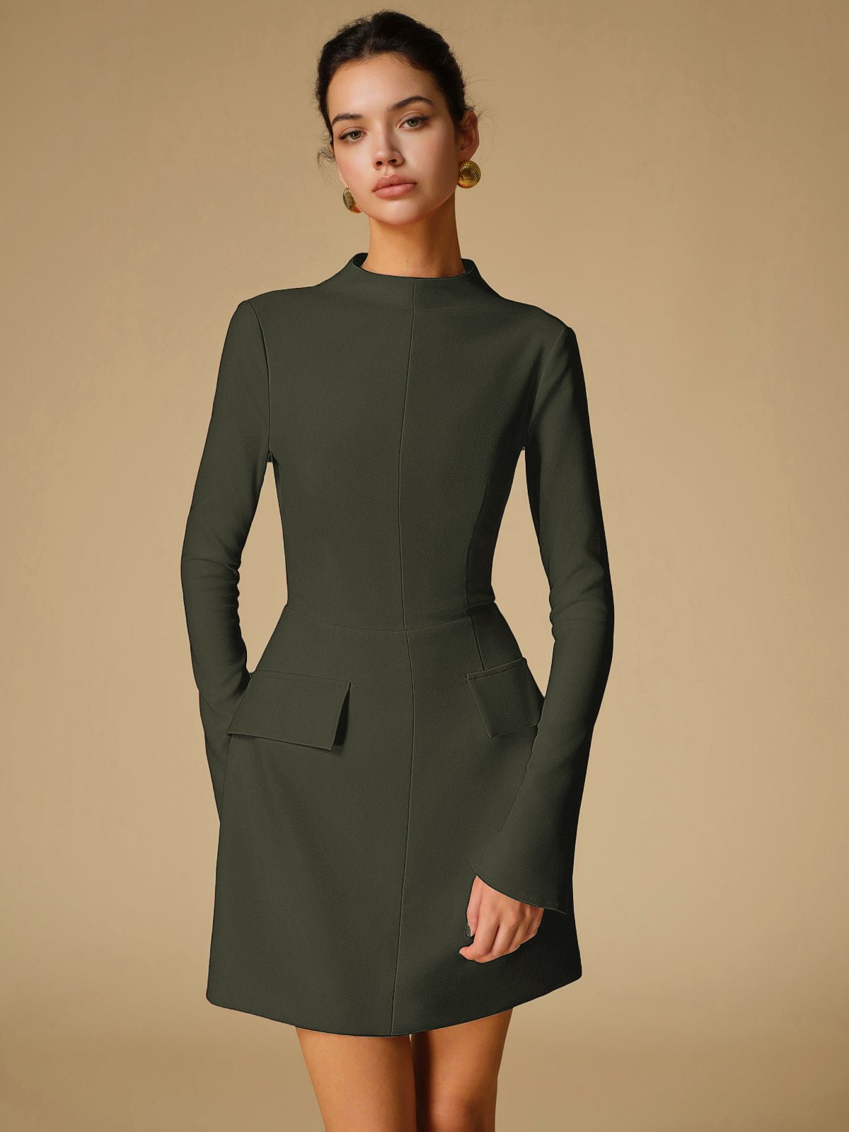 Minimalist Düz Mock Neck Elbise - Phentora