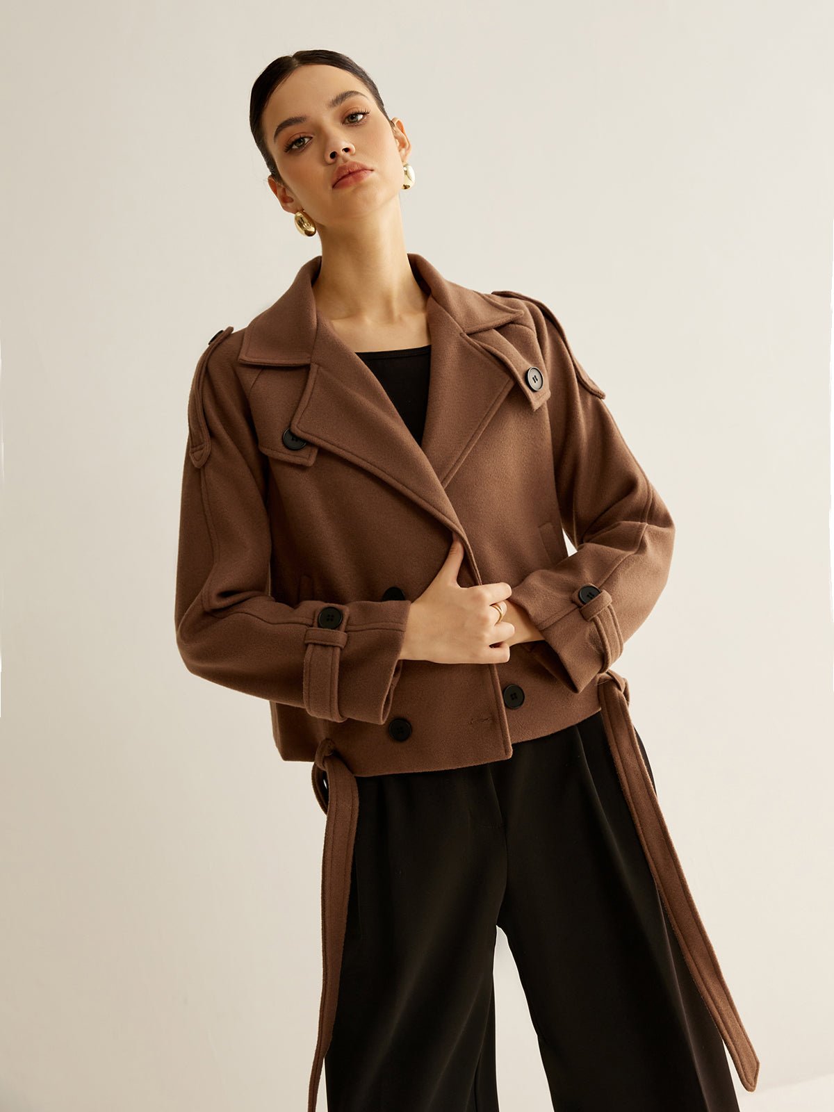 Regular Kemerli Düğmeli Blazer - Phentora