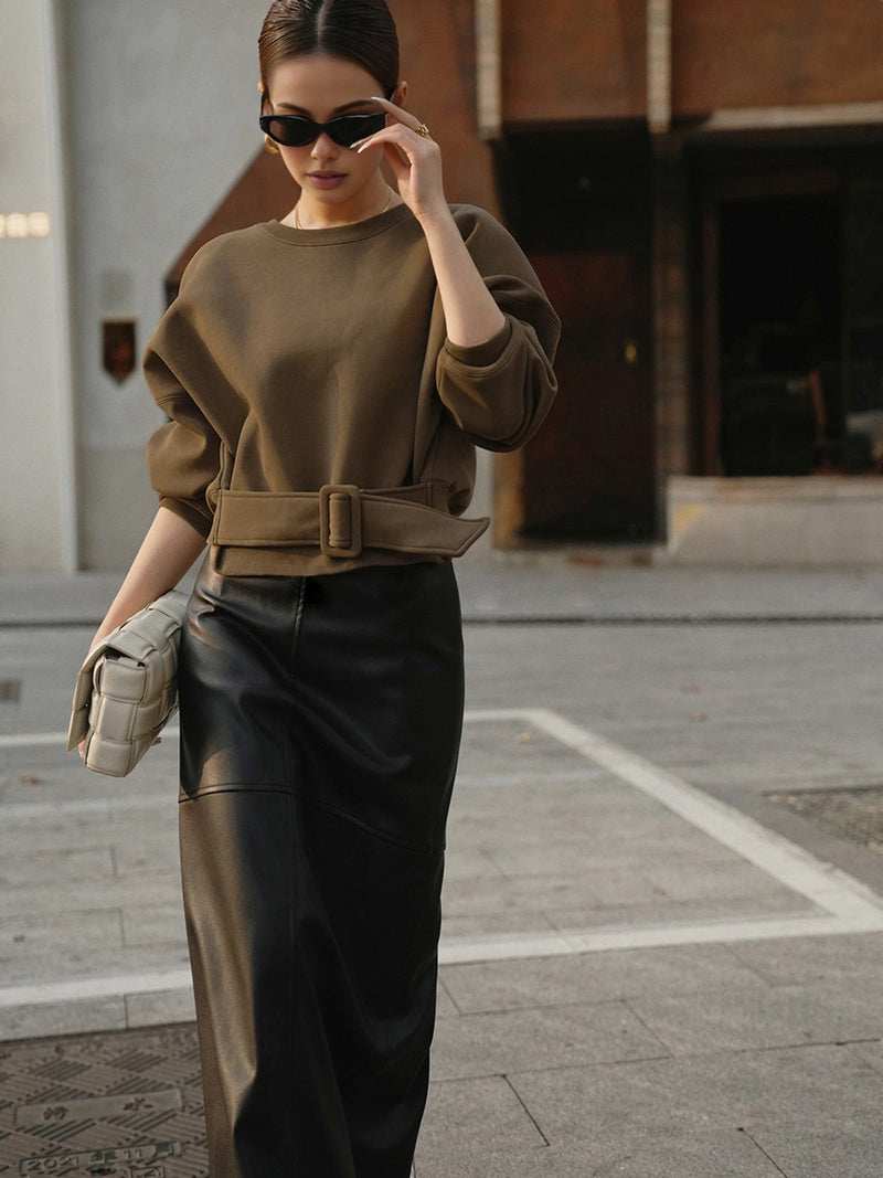 Kemerli Kısa Sweatshirt - Phentora
