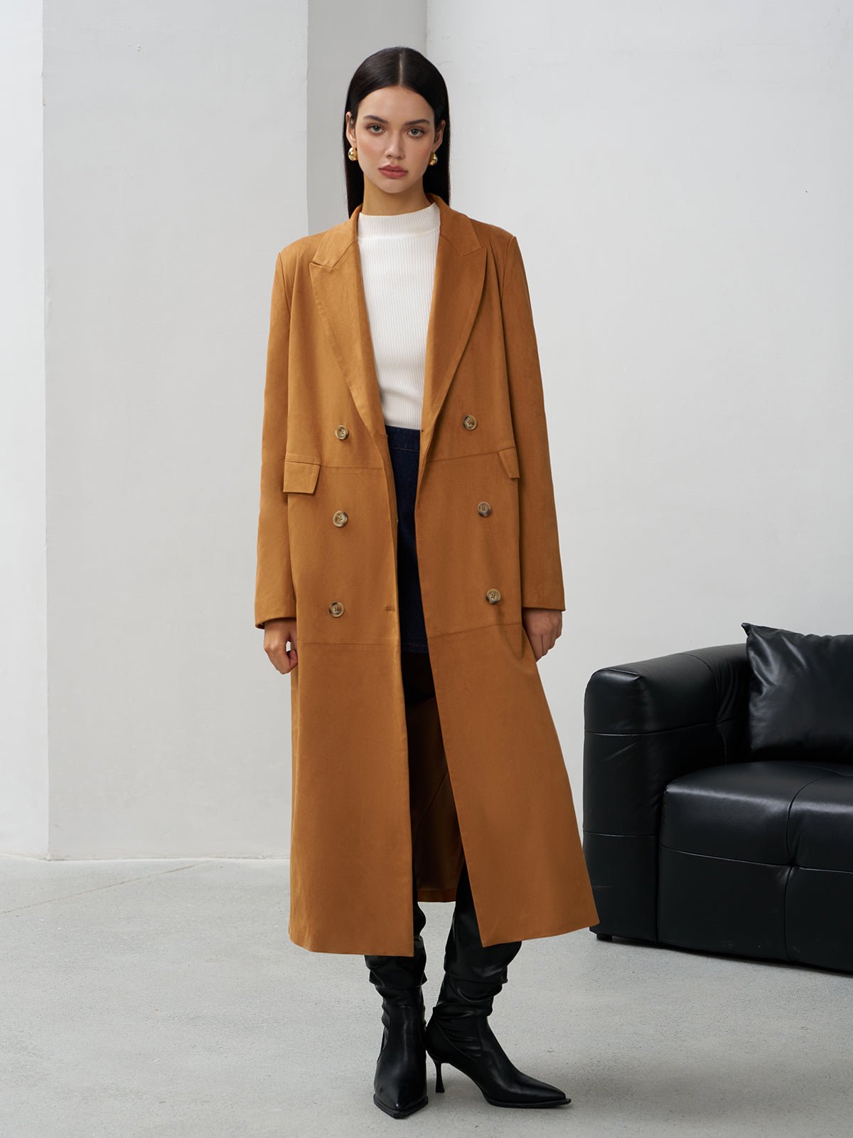 Süet Düğmeli Uzun Blazer - Phentora