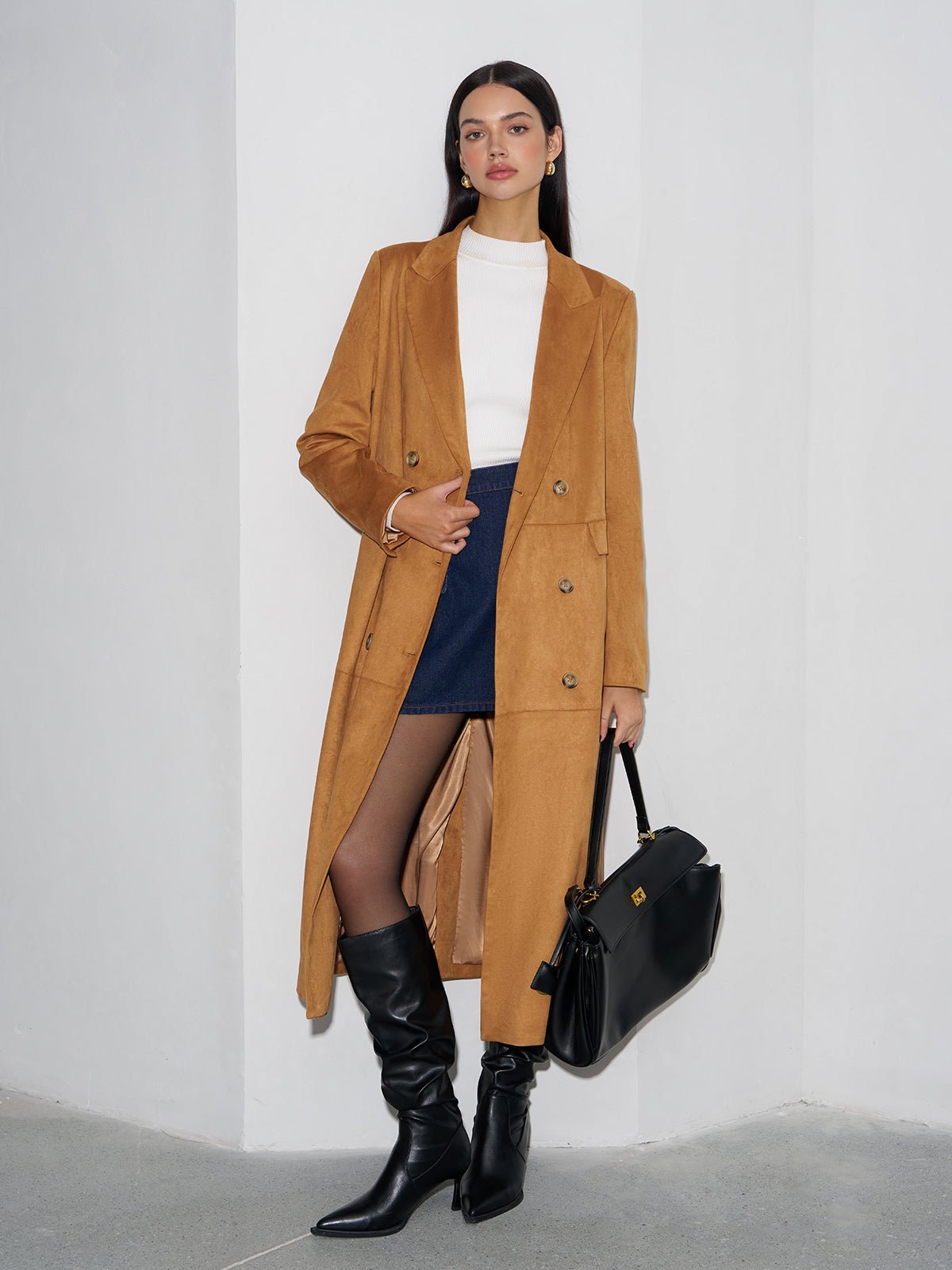 Süet Düğmeli Uzun Blazer - Phentora