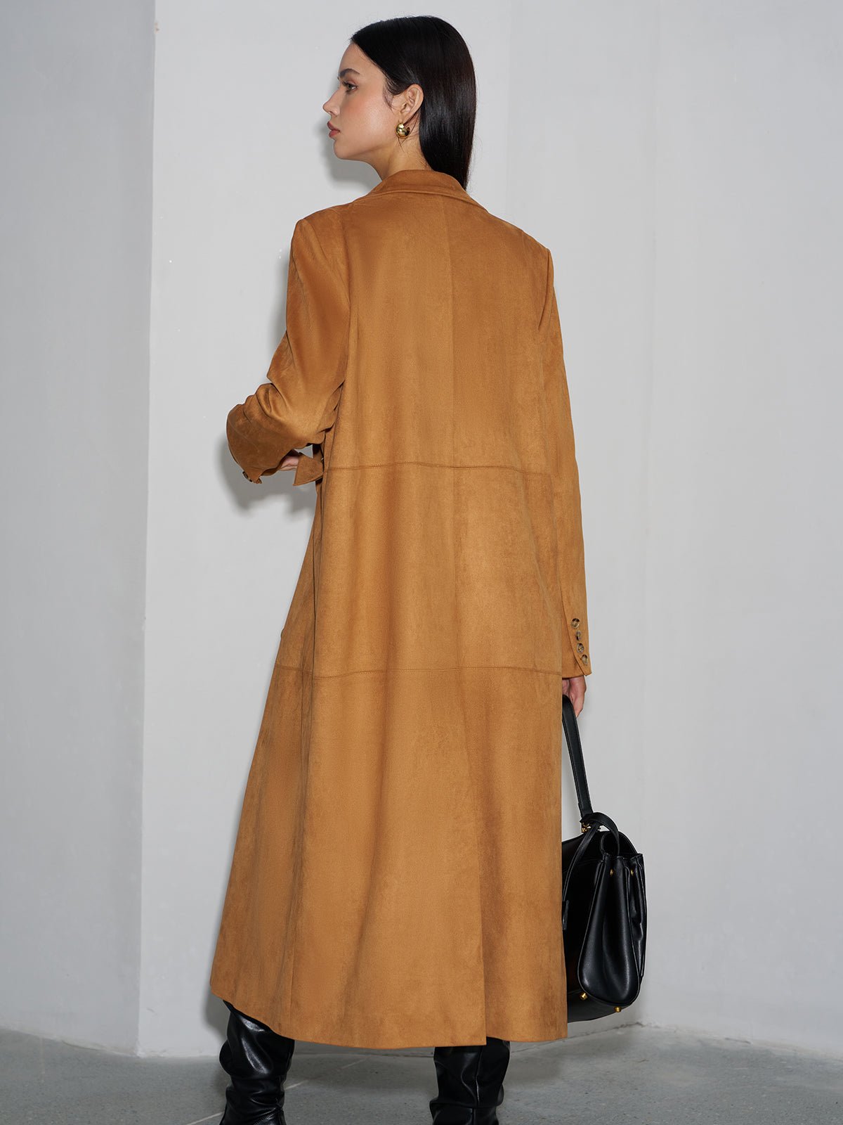 Süet Düğmeli Uzun Blazer - Phentora