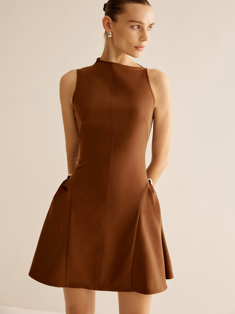 Asymmetrical Collar Panel Büzgülü Elbise - Phentora