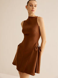 Asymmetrical Collar Panel Büzgülü Elbise - Phentora