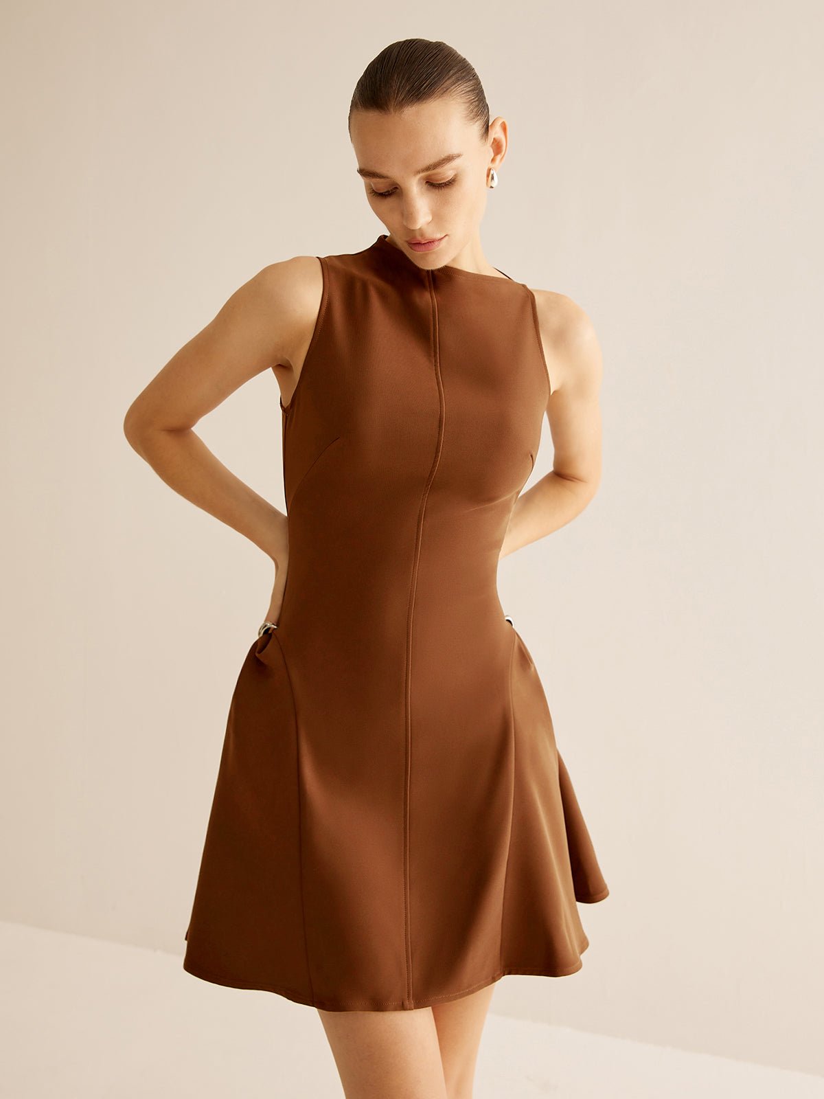 Asymmetrical Collar Panel Büzgülü Elbise - Phentora