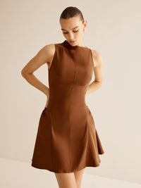 Asymmetrical Collar Panel Büzgülü Elbise - Phentora