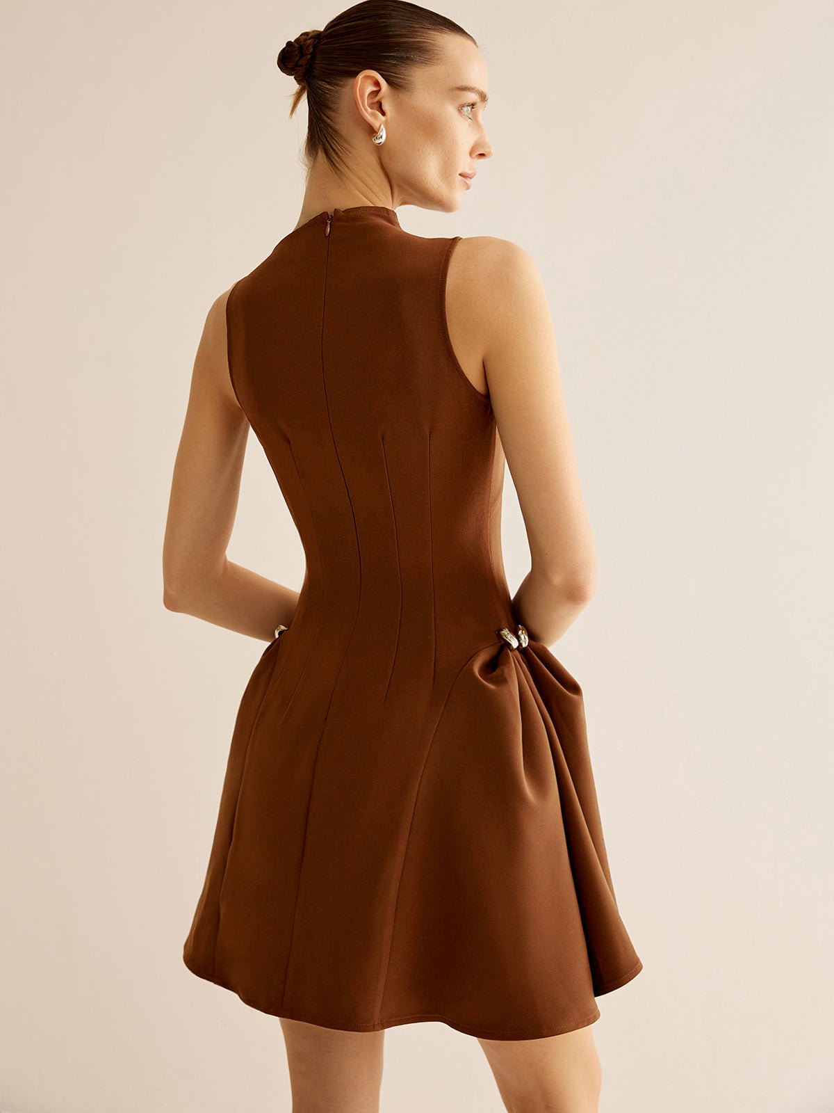 Asymmetrical Collar Panel Büzgülü Elbise - Phentora