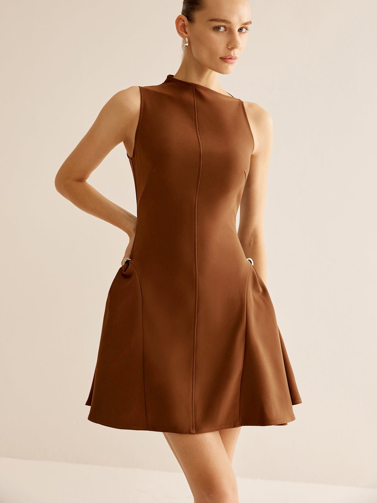Asymmetrical Collar Panel Büzgülü Elbise - Phentora
