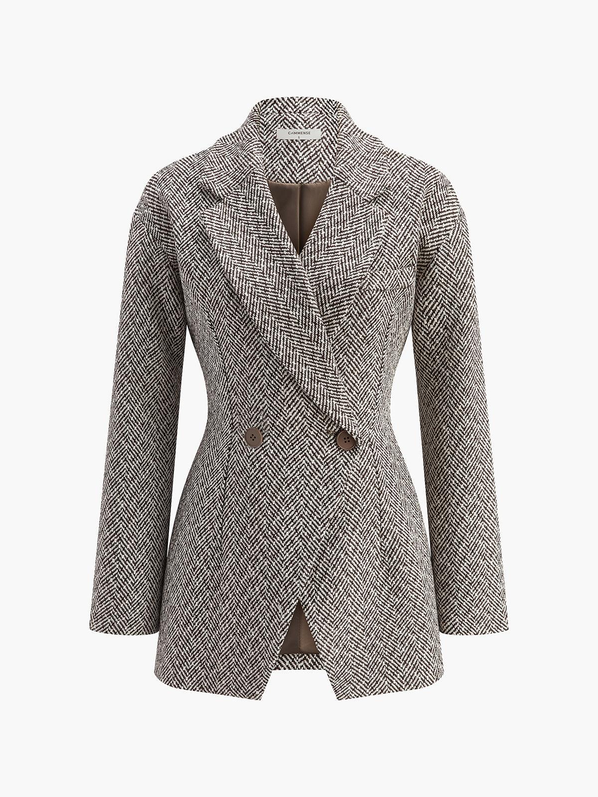 Siyah Beyaz Balık Sırtı Desenli Blazer Ceket - Phentora