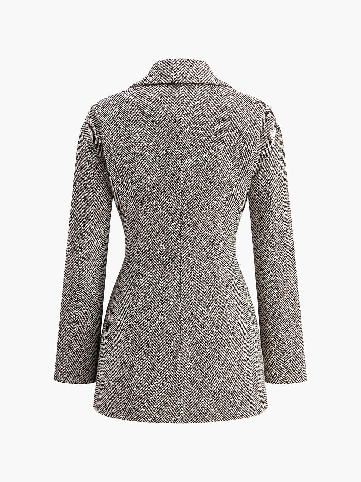 Siyah Beyaz Balık Sırtı Desenli Blazer Ceket - Phentora