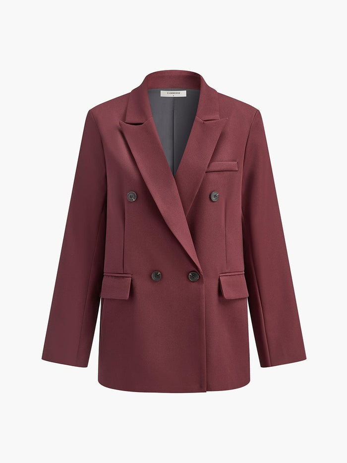 Çift Düğmeli Bordo Klasik Blazer Ceket - Phentora