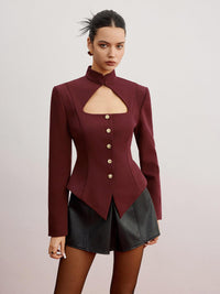 Bordo Dekolteli Düğme Detaylı Korse Blazer - Phentora