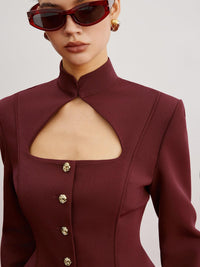 Bordo Dekolteli Düğme Detaylı Korse Blazer - Phentora