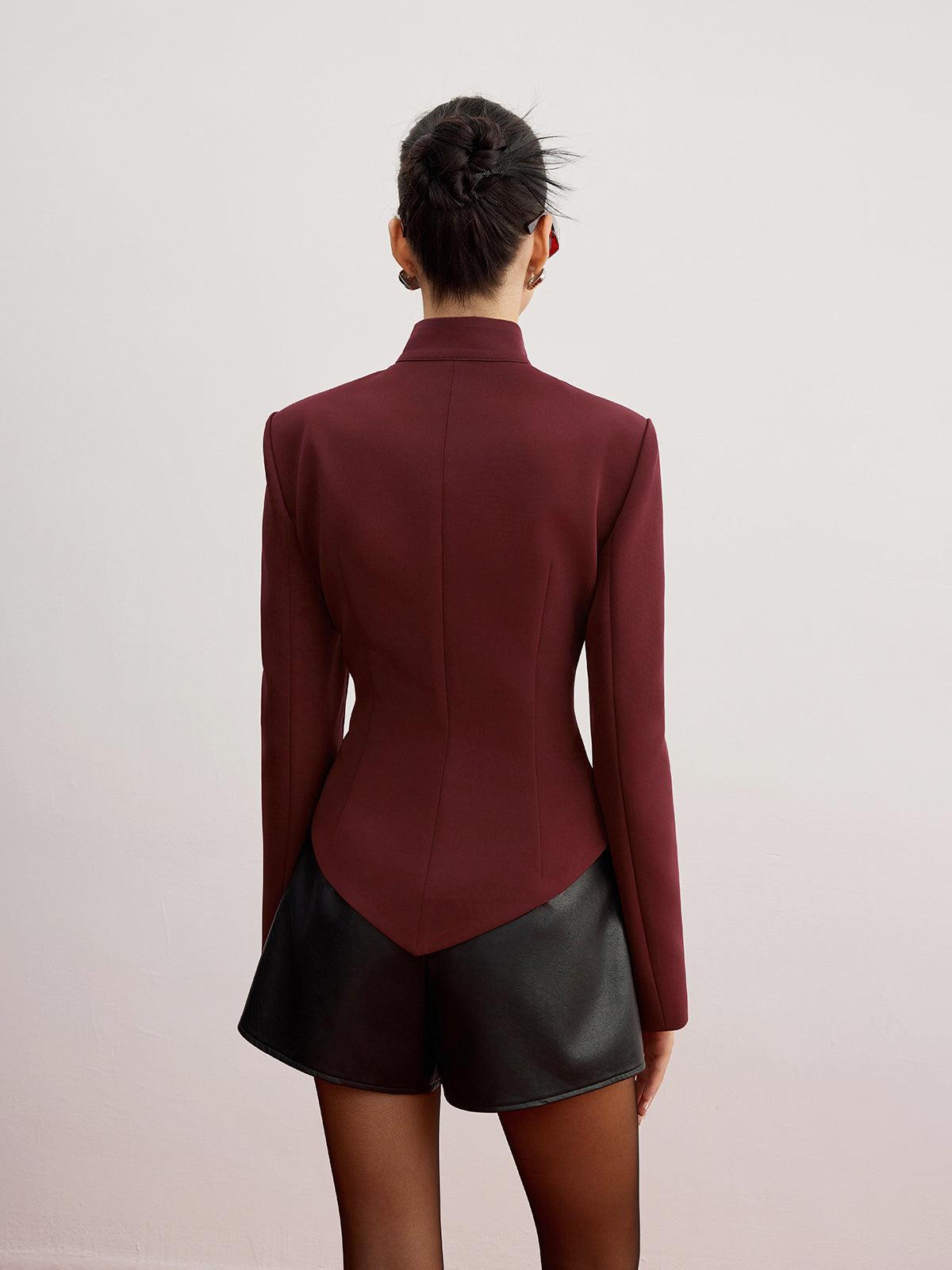Bordo Dekolteli Düğme Detaylı Korse Blazer - Phentora