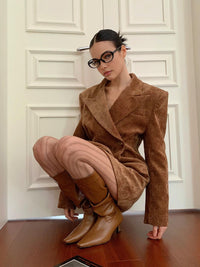 Şık Düğme Detaylı Uzun Blazer Ceket, Bel Vurgulu - Phentora