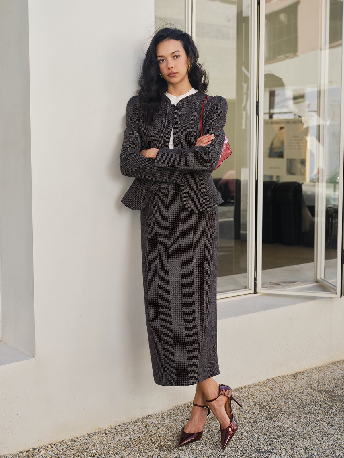 Şık Çizgili Slim Kesim Fit Blazer - Phentora