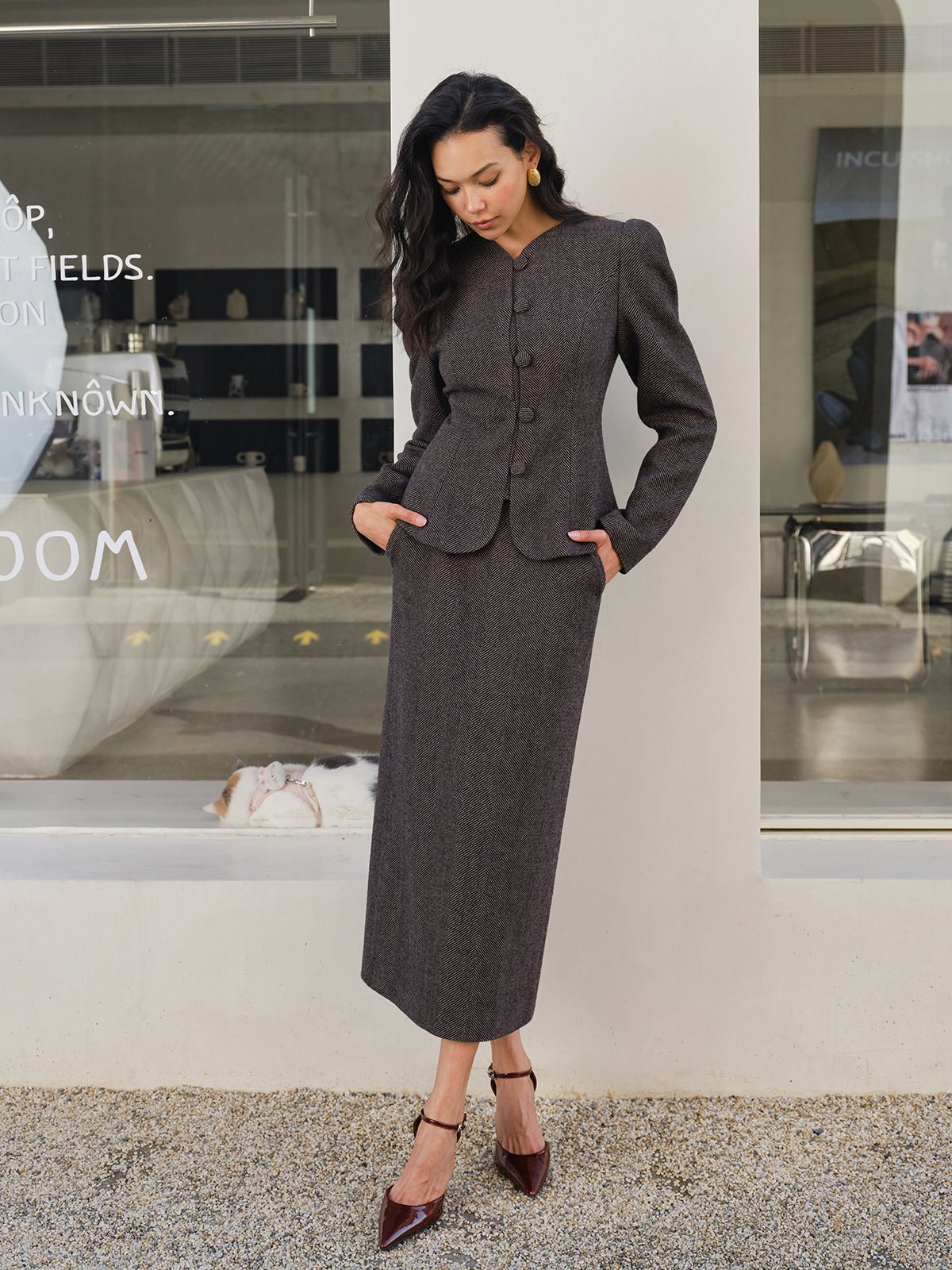 Şık Çizgili Slim Kesim Fit Blazer - Phentora