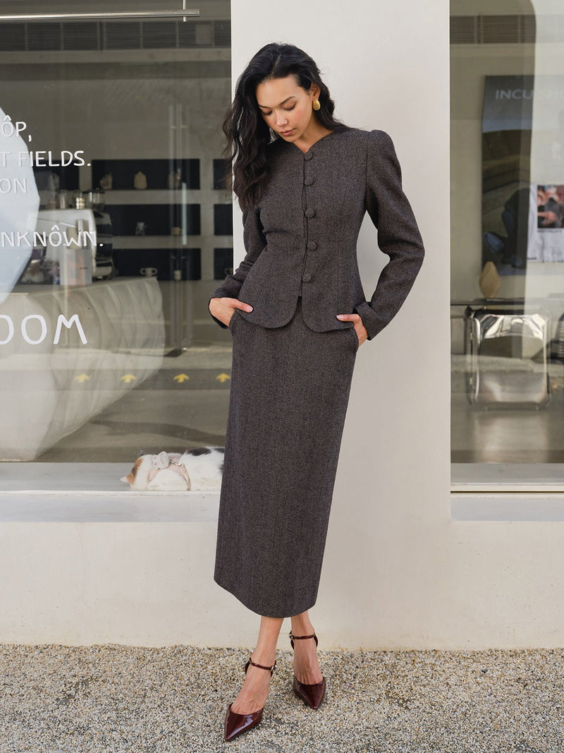 Şık Çizgili Slim Kesim Fit Blazer - Phentora