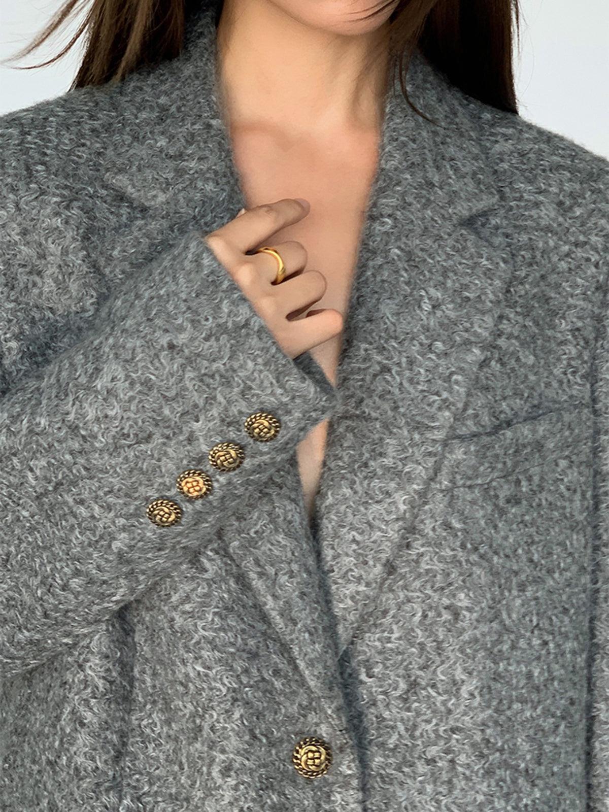 Gri Bol Kesim Dokulu Blazer Ceket - Phentora