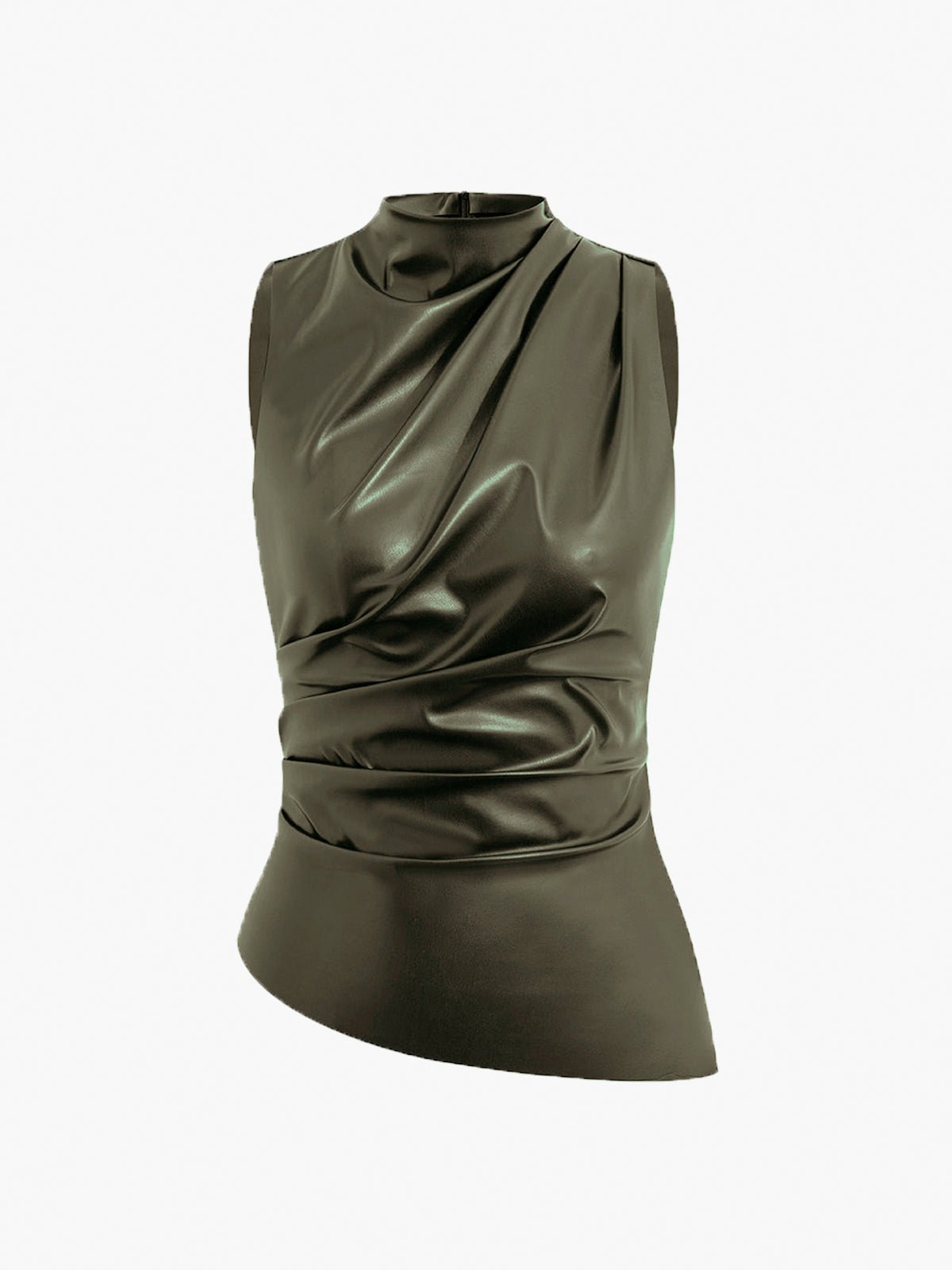 Mock Neck Faux Deri Cinched Tank Üst - Phentora