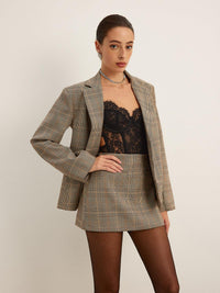 Ekose Desenli Bol Kesim Blazer Ceket - Phentora