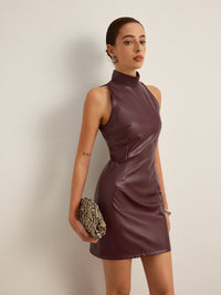 Stand Collar Faux Deri Skinny Tank Elbise - Phentora