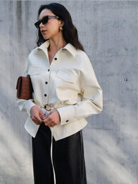Faux Deri Düğmeli Polo Gömlek Without Belt - Phentora