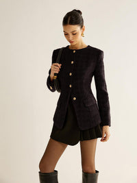 Kırmızı Altın Düğme Detaylı Tüvit Blazer Ceket - Phentora