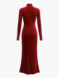 Mock Neck Knotted Kadife Elbise - Phentora