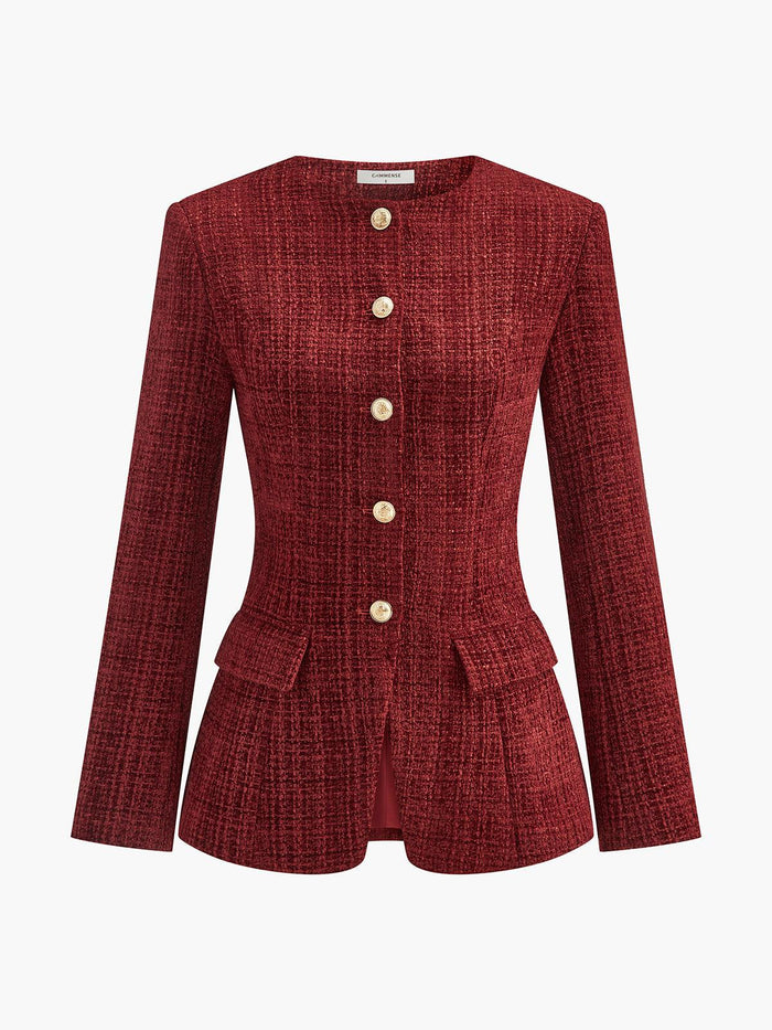 Kırmızı Altın Düğme Detaylı Tüvit Blazer Ceket - Phentora