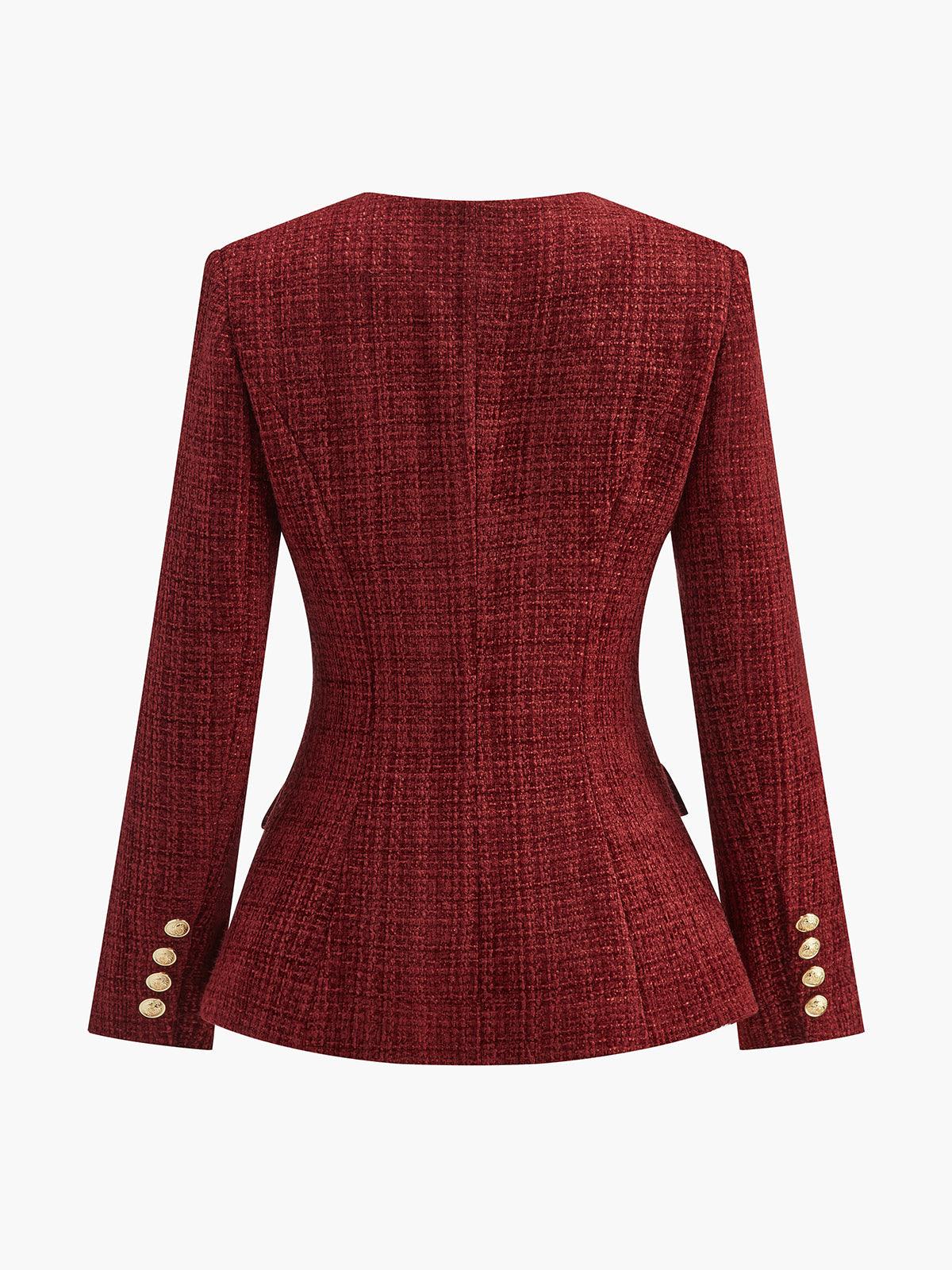 Kırmızı Altın Düğme Detaylı Tüvit Blazer Ceket - Phentora