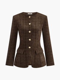 Kırmızı Altın Düğme Detaylı Tüvit Blazer Ceket - Phentora