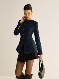 Kırmızı Altın Düğme Detaylı Tüvit Blazer Ceket - Phentora