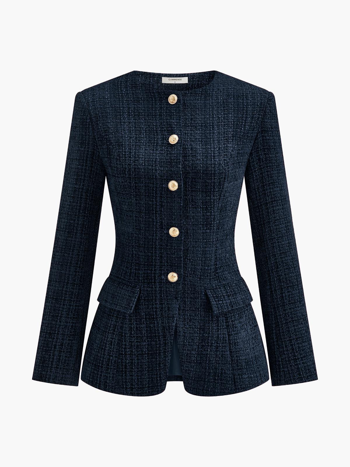 Kırmızı Altın Düğme Detaylı Tüvit Blazer Ceket - Phentora