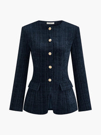 Kırmızı Altın Düğme Detaylı Tüvit Blazer Ceket - Phentora
