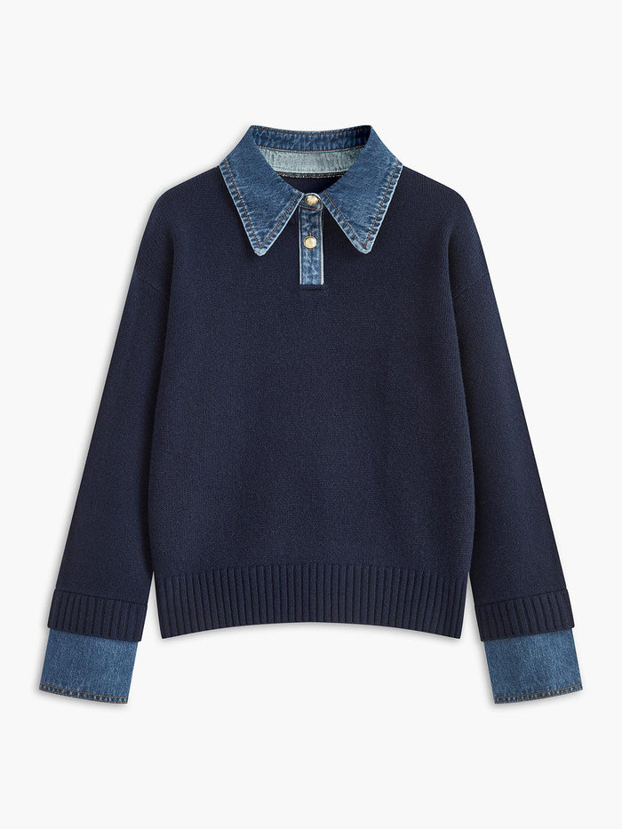 Denim Detaylı Triko Kazak - Phentora