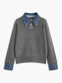 Denim Detaylı Triko Kazak - Phentora