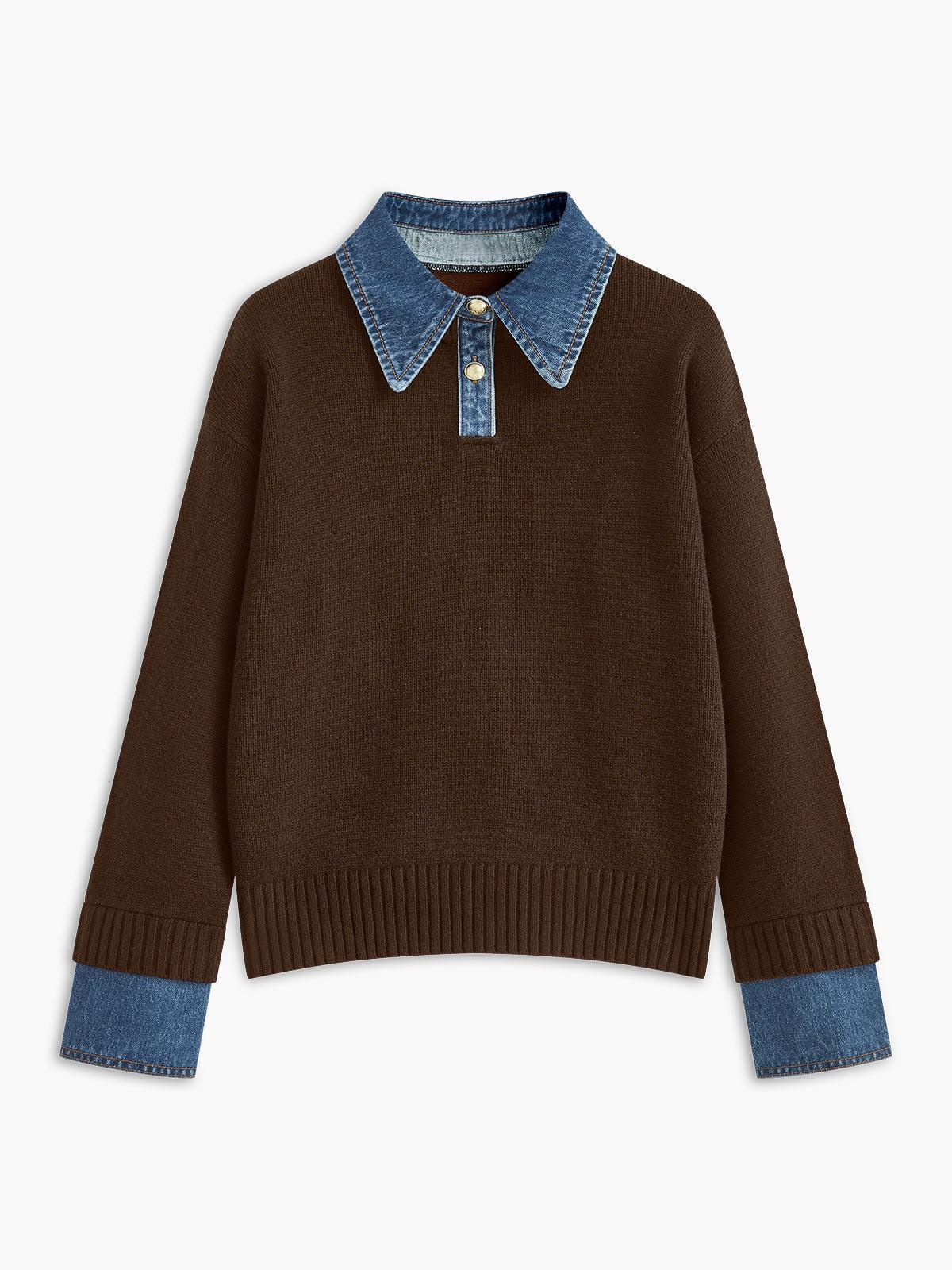Denim Detaylı Triko Kazak - Phentora