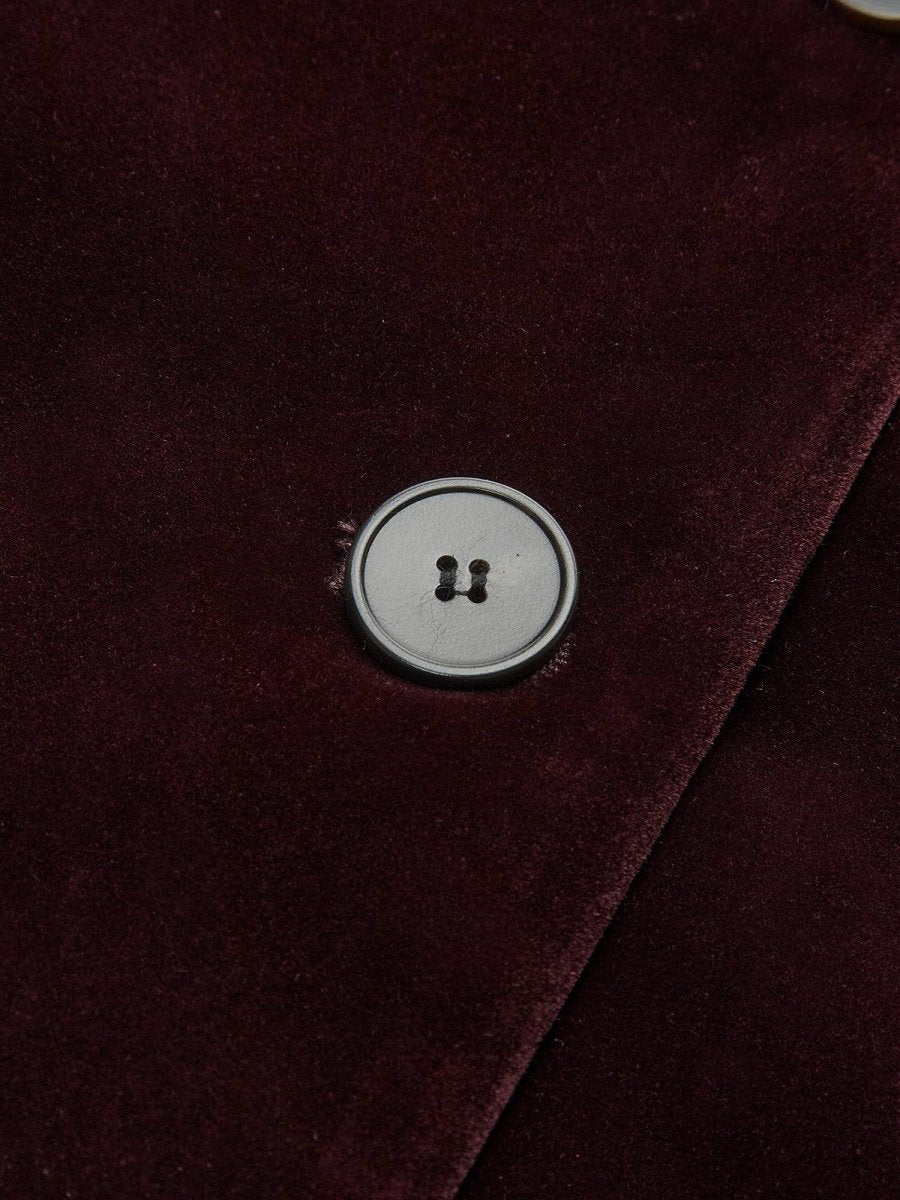 Bordo Kadife Düğme Detaylı Kısa Ceket - Phentora