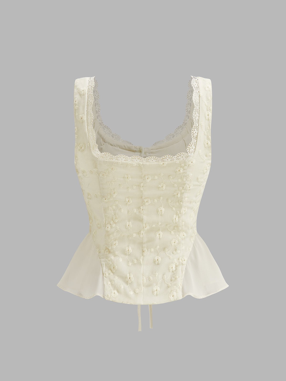 Dantel Trim Büzgülü Çiçek Desenli Peplum Üst - Phentora