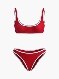 Şık Kontrast Dikişli V Yaka Bikini Takımı - Phentora